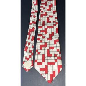 Crossword Mens Perry Ellis‎ Silk Red/ Beige Neck Tie. One Size